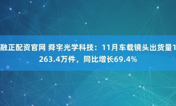 融正配资官网 舜宇光学科技：11月车载镜头出货量1263.4万件，同比增长69.4%